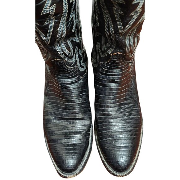 VINTAGE JUSTIN BLACK LEATHER COWBOY BOOTS SIZE 7.5 D WESTERN STYLE 9073 USA - Picture 3 of 15